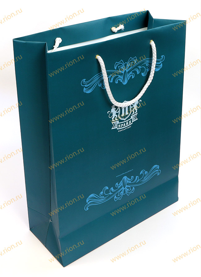 Бумажный пакет в фирменном цвете с логотипом